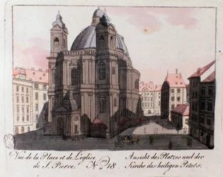 Vista da Praça da Igreja de São Pedro em Viena, Áustria.
