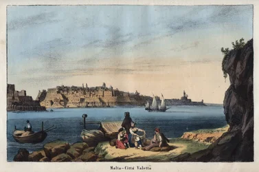 Vista de Valeta (Malta) no século XIX - gravura de «Usi e Costumi di Tutti i Popoli dell