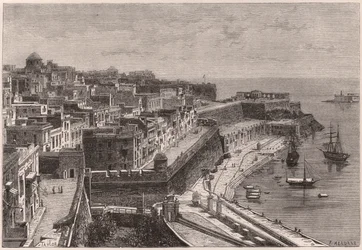 Vista de Valletta e seu porto no século XIX