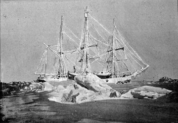 Vista do navio científico belga "Belgica" utilizado nas expedições da Antártida, apanhado no gelo