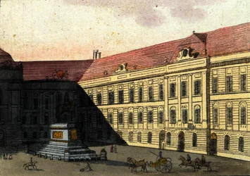 Vista da Josephplatz (Joseph platz) em Viena, Áustria Gravura a partir de 1820