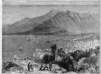 Vista do Porto de Beirute e das montanhas do Líbano. Gravura em "O Universo Ilustre".