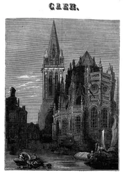 Vista da cidade de Caen, na Normandia, no século XIX.