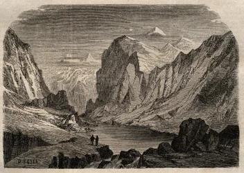 Vista do país de Davos na Suíça no século XIX - gravura em "Dictionnaire populaire illustrious" - 1864 - de Joseph Decembre e Edmond Allonier -