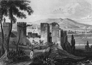 Vista do recinto de Tlemsen (ou Tilimsen) na Argélia no século XIX, em "Algerie ancienne et moderne" de Leon Galibert