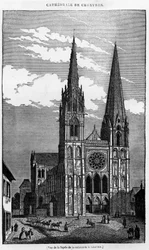 Vista da fachada da catedral de Chartres (28) - em "A pitoresca loja", julho de 1836.