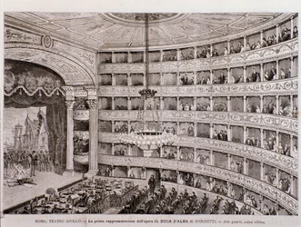Vista da primeira apresentação da ópera O Duque de Alba, no Teatro Apollo, em Roma