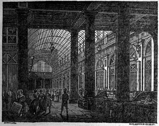 Vista da galeria de Orleans no Palais Royal de Paris em 1835.