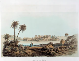 Vista da ilha de Filae no Egipto. Paris do século XIX, Colégio da França