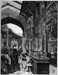 Vista do Museu de Arquitectura Comparada, no Palais du Trocadero em Paris, em 1882. Gravura em "O Mundo Ilustrado" n°1314 de 3 de junho