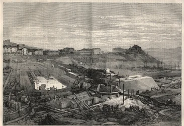 Vista das novas docas construídas pelo governo italiano no porto de La Spezia. Gravura em "L