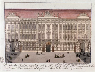 Vista da parte do Palácio Imperial chamada a Chancelaria do Império em Viena. Áustria. Gravura a partir de 1815 Coleção Privada