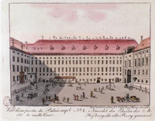 Vista da parte do Palácio Imperial chamada a Corte Velha em Viena. Áustria. Gravura a partir de 1815 Coleção Privada