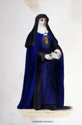 Religiosos Visitandine em Flandres. Ordem de Visitação fundada por São Francisco de Sales e Santa Joana de Chantal em 1610. Gravura do século XIX.