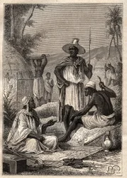 Viagem (1795) de Mungo Park (1771-1806) a Djoliba (Níger): Indígenas do Senegal - ilustração tirada de "Os Grandes Marinheiros do século XVIII".