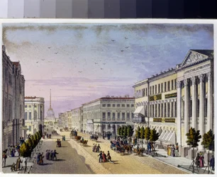 Vista da perspectiva Nevsky e da ponte policial em São Petersburgo (álbum de Marie Taglioni