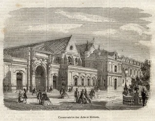 Vue du Conservatoire des Arts et metiers (Cnam) a Paris, rue Saint Martin a Paris - (Vista do Conservatório das Artes e Ofícios de Paris - gravura em "Dictionnaire populaire illustrious" - 1864 - de Joseph Decembre et Edmond Allonier -