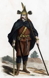 Warrior, período das armas de bronze - em "Les Costumes civil et militaires des Français dans travers les siècles Paris F. Roy 1882".