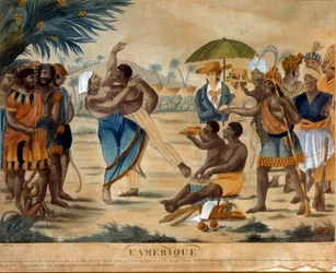 Casamento entre uma pessoa negra e uma crioula. Gravura do século XIX. La Rochelle, Musée du Nouveau Monde