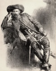 William Frederick Cody - Conhecido como Buffalo Bill - Retrato de Buffalo Bill (1846-1917), Coronel William Cody - gravura após cartaz.
