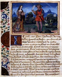 Mulher e homem na paisagem - iluminação, em "Livro de pudens e impudens dos tempos passa" de Catherine d