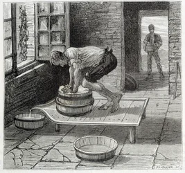 Trabalho do Tomme por um queijeiro de Auvergne - in "As maravilhas da indústria" de Louis Figuier