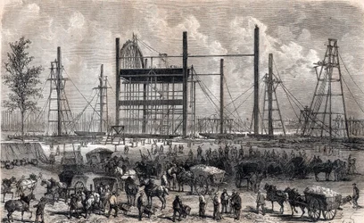 Obras do Campo de Marte em Paris, no final de Abril de 1866 - gravura de 1867