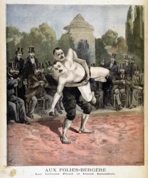 Wrestlers Pierri e Ussouf Ismaillolo no Folies Bergères em Paris. Na revista Le petit, em 31/03/1895.