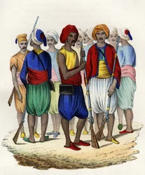 Zouaves, tirailleurs indígenas do exército francês de África, treinados em 1830. Em "Storia d