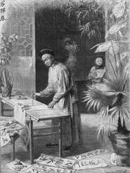 um calígrafo em porcelana no século XIX gravada em 1871.