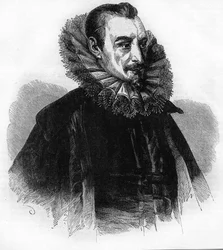retrato de Edmund Spenser.poeta inglês (1552 a 1599).gravura após "History of England" de William Howitt.