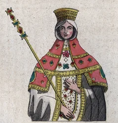 retrato de Eudokia (ou Eudocia) Ingerina (Eudocia Ingerina) (c. 840 - c. 882) esposa do imperador bizantino Basiléia I - gravura de "Usos e costumes de todos os povos do universo". Ou História do Governo, Leis, Milícias, Religião