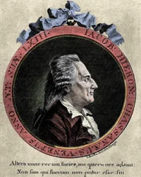 retrato de Giovanni Giacomo Casanova (1725-1798), aventureiro e escritor italiano. portrat de Johann Berka de "Icosameron ou História de Edward e Elizabeth que passou 81 anos com os Megamicres, habitantes nativos do Protocosm no inter