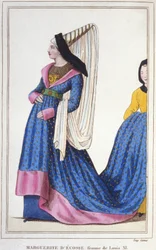 retrato de Margaret da Escócia, Dauphine da França - Filha de James I, Rei da Escócia e esposa de Luís XI. 1418-1445. gravura de 1830.