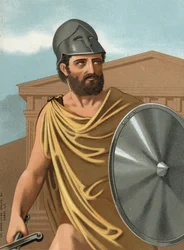 retrato de Themistoklês. em grego Themistoklês estadista e ateniense general (v. 525 a.C. ao v. 460 a.C.) após hombres y Mujeres celebres. Barcelona 1877.