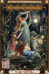 representação de nereides, ninfas marinhas. Cromolitografia do século XIX