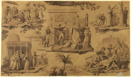 Desenho, Cartoon for Printed Cotton Textile: The French in Egypt [Les Francais en Egypte], ca. 1815