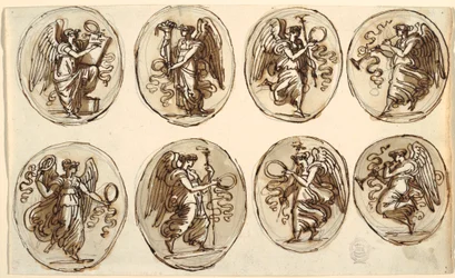 Desenho, Desenho do teto, História, Abundância em seis ovais, Sala de Hércules e Hebe, Palazzo Gessi, Faenza, 1813