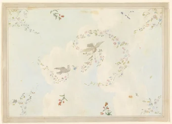 Desenho, Desenho de teto com pombas e grinaldas de flores, possivelmente para o hall de entrada, 1815-22