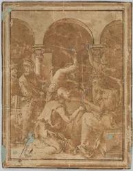Desenho, cópia da Coroação de Espinhos da Pequena Paixão de Albrecht Dürer, publicada em 1511, 1525-1600