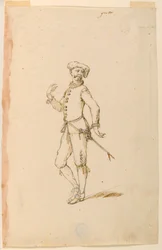Desenho, Desenho de Figurinos: Um capitão para um ballet, ca. 1720