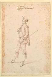 Desenho, Desenho de Figurinos: Um capitão para um ballet, ca. 1720
