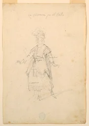 Desenho, Desenho de Figurinos: Uma mulher cantora para um ballet, ca. 1720