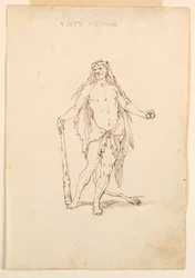 Desenho, Desenho de Figurinos: Força heróica para um ballet, ca. 1720