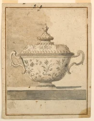 Desenho, Prato de cerâmica coberto, 1750-90