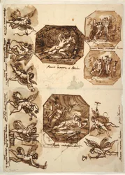 Desenho, Cupido e Psique: Quatro octógonos e oito desenhos de Cupido, 1810-15