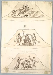 Desenho, Projeto decorativo: Três Trapézios com Flora e Zefiro, ca. 1815