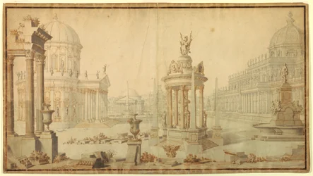 Desenho, cenografia: Fantasia arquitetónica, início do século XVIII