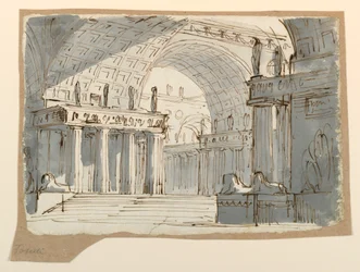 Desenho, Desenho de Palco, Edifício Clássico Abobadado, ca. 1800
