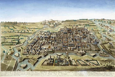 Gravura do século XVIII representando a cidade de Turim.